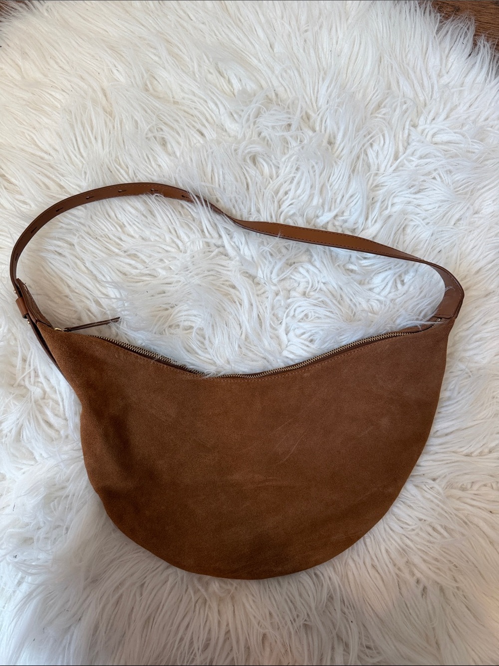 LOFT Suede Crescent Shoulder Bag in Chestnut Brown
